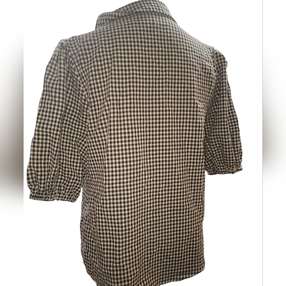 Heroes and Dreamers black white gingham checkered button front blouse top small - Picture 5 of 5
